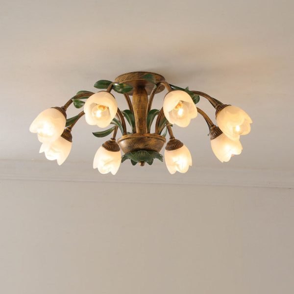 Traditional Rustic Floral Iron Glass 6/8/10 Light Semi-Flush Mount Ceiling Light For Living Room - Image 20
