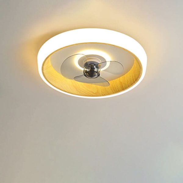 Nordic Minimalist Round  Acrylic Wood Grain LED Flush Mount Ceiling Fan Light - Image 14