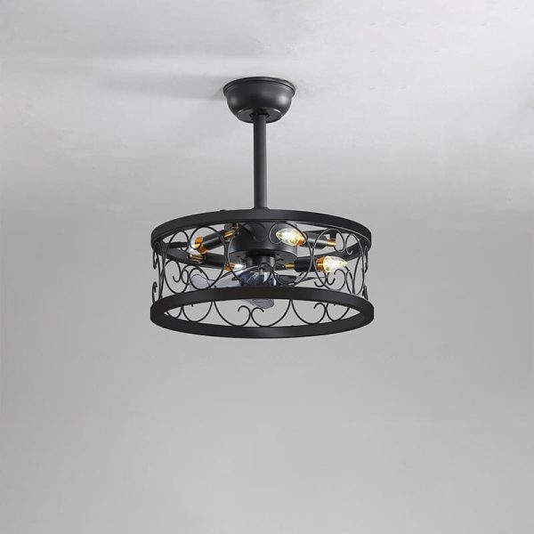 Industrial Minimalist Copper Iron Round Square 4-Light Semi-Flush Mount Ceiling Fan Light - Image 19