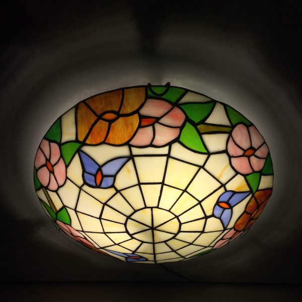 Traditional Tiffany Round Shell Bead Stained Glass 2-Light Flush Mount Ceiling Light For Hallway - Image 8