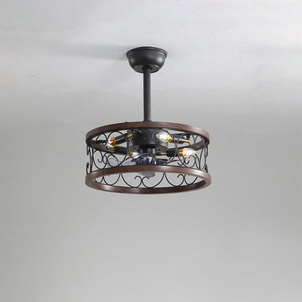 Industrial Minimalist Copper Iron Round Square 4-Light Semi-Flush Mount Ceiling Fan Light - Image 20