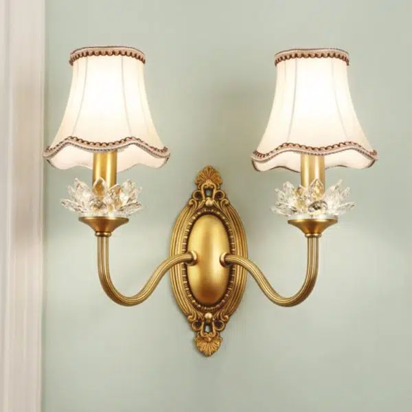 European Luxury Fabric Brass Carved 1/2 Light Wall Sconce Lamp - Image 9