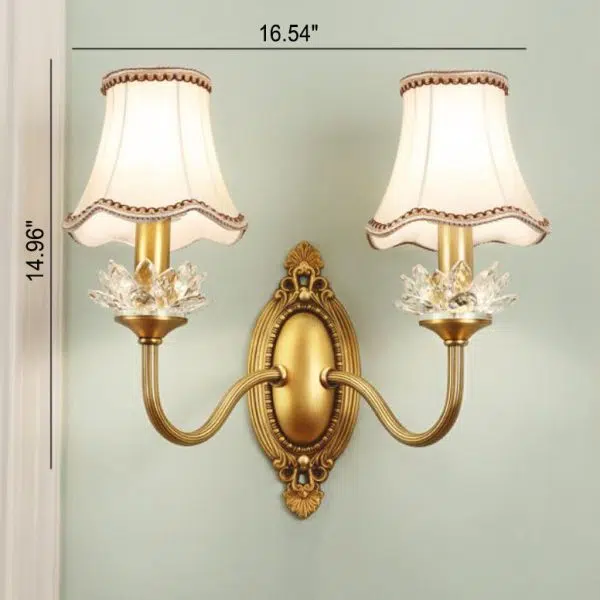 European Luxury Fabric Brass Carved 1/2 Light Wall Sconce Lamp - Image 19