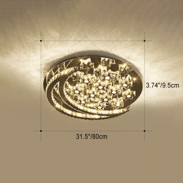 Modern Romantic Stainless Steel Crystal Star Moon LED Flush Mount Ceiling Light - Image 9