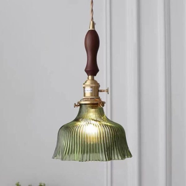 Nordic Modern Minimalist Flower Copper Walnut Glass 1-Light Pendant Light - Image 19