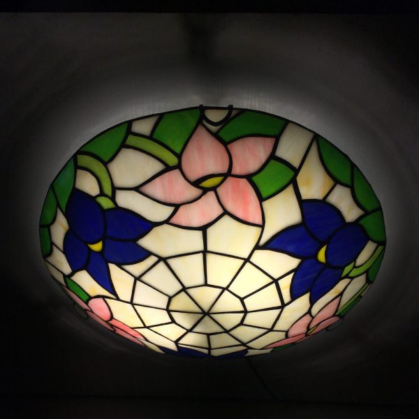 Traditional Tiffany Round Shell Bead Stained Glass 2-Light Flush Mount Ceiling Light For Hallway - Image 9