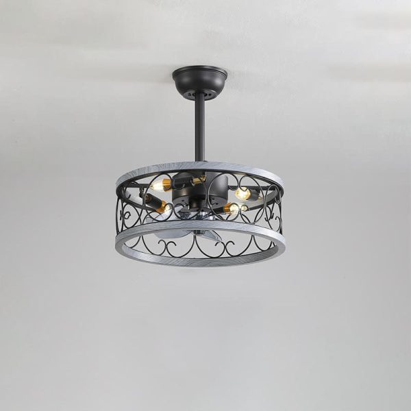 Industrial Minimalist Copper Iron Round Square 4-Light Semi-Flush Mount Ceiling Fan Light - Image 21