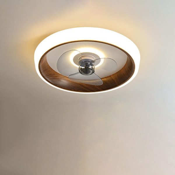 Nordic Minimalist Round  Acrylic Wood Grain LED Flush Mount Ceiling Fan Light - Image 15