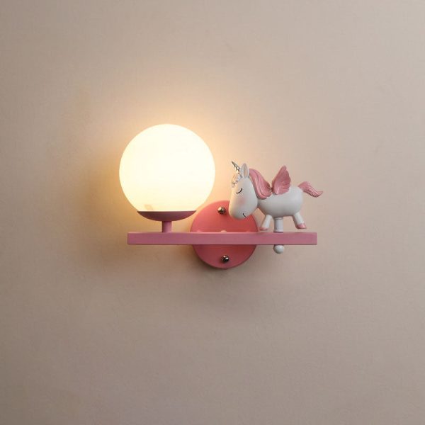 Contemporary Creative Kids Girls Unicorn Orb Resin Iron Glass 1-Light Wall Sconce Lamp For Bedroom - Image 19