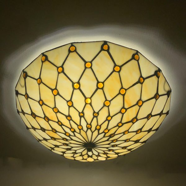 Traditional Tiffany Round Shell Bead Stained Glass 2-Light Flush Mount Ceiling Light For Hallway - Image 10