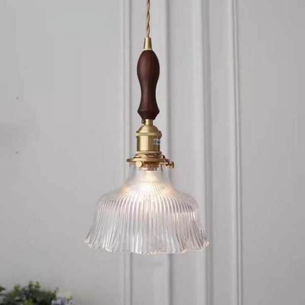 Nordic Modern Minimalist Flower Copper Walnut Glass 1-Light Pendant Light - Image 20