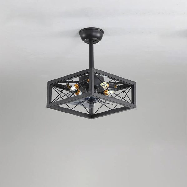 Industrial Minimalist Copper Iron Round Square 4-Light Semi-Flush Mount Ceiling Fan Light - Image 22
