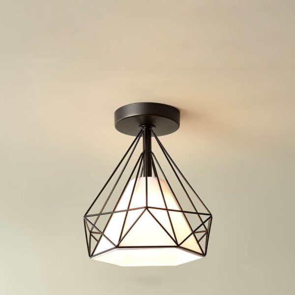 Scandinavian Modern Minimalist Iron Glass Ceramic Flower Diamond 1-Light Semi-Flush Mount Ceiling Light - Image 26