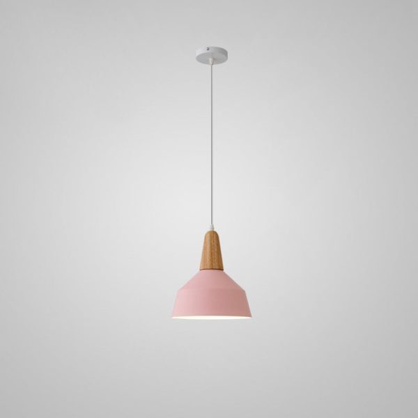 Nordic Minimalist Macaron Solid Color Aluminum Wood 1-Light Pendant Light - Image 26