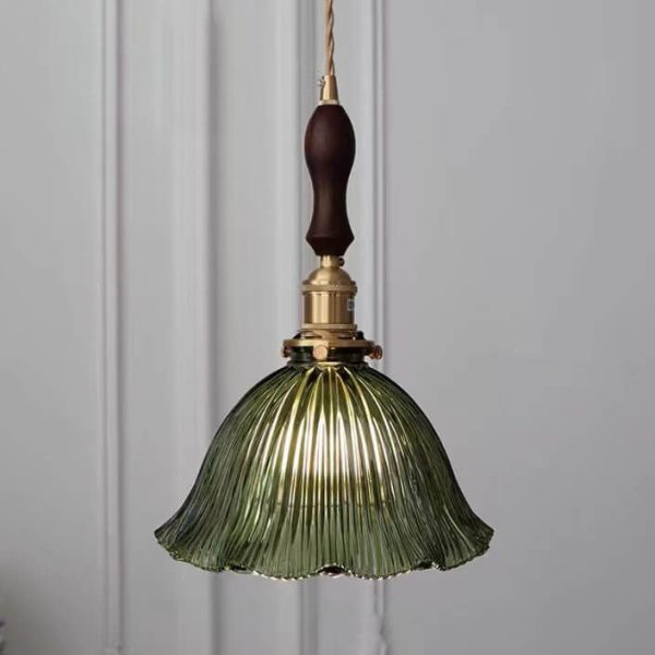 Nordic Modern Minimalist Flower Copper Walnut Glass 1-Light Pendant Light - Image 21