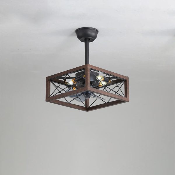 Industrial Minimalist Copper Iron Round Square 4-Light Semi-Flush Mount Ceiling Fan Light - Image 23