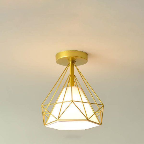 Scandinavian Modern Minimalist Iron Glass Ceramic Flower Diamond 1-Light Semi-Flush Mount Ceiling Light - Image 27