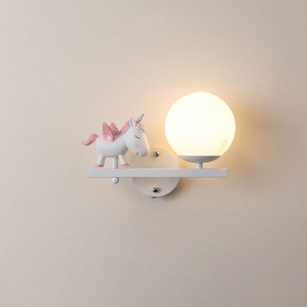 Contemporary Creative Kids Girls Unicorn Orb Resin Iron Glass 1-Light Wall Sconce Lamp For Bedroom - Image 22