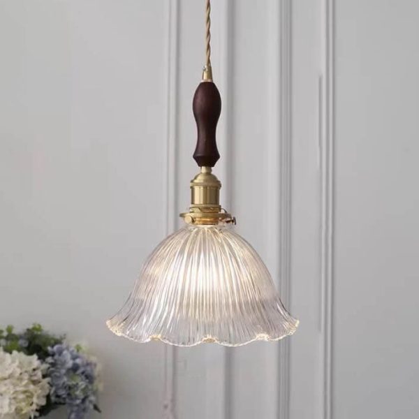Nordic Modern Minimalist Flower Copper Walnut Glass 1-Light Pendant Light - Image 22