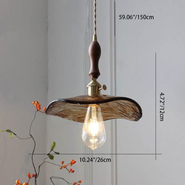 Modern Eclectic Amber Glass Walnut Color Handle 1-Light Pendant Light For Living Room - Image 11