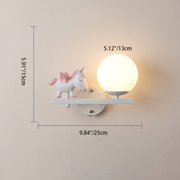 Contemporary Creative Kids Girls Unicorn Orb Resin Iron Glass 1-Light Wall Sconce Lamp For Bedroom - Image 6