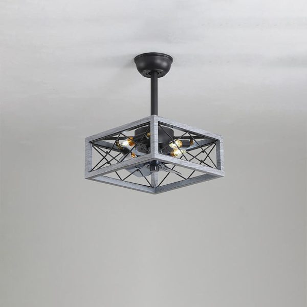 Industrial Minimalist Copper Iron Round Square 4-Light Semi-Flush Mount Ceiling Fan Light - Image 24