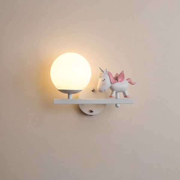 Contemporary Creative Kids Girls Unicorn Orb Resin Iron Glass 1-Light Wall Sconce Lamp For Bedroom - Image 23
