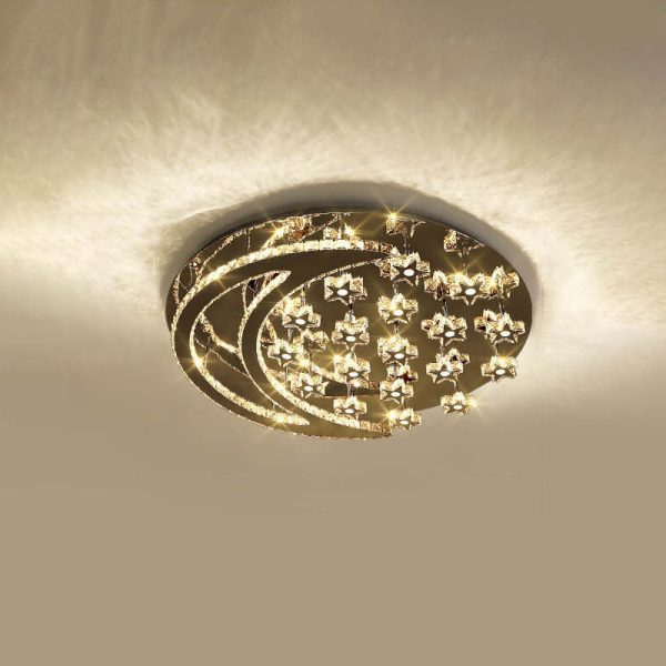 Modern Romantic Stainless Steel Crystal Star Moon LED Flush Mount Ceiling Light - Image 10