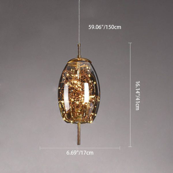 Contemporary Scandinavian Cylinder Oval Glass 1-Light Pendant Light For Bedroom - Image 6