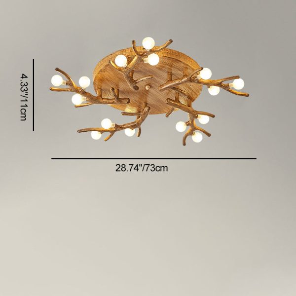 Contemporary Scandinavian Polymer Tree Branch Texture Glass Ball Shade 9/12/15-Light Semi-Flush Mount Ceiling Light For Living Room - Image 5