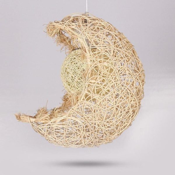 Moon Shaped Wicker Rattan Pendant Light Farmhouse Dining Room Ceiling Light - Image 2