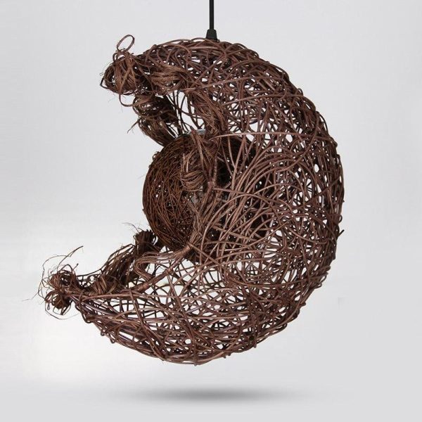 Moon Shaped Wicker Rattan Pendant Light Farmhouse Dining Room Ceiling Light - Image 3