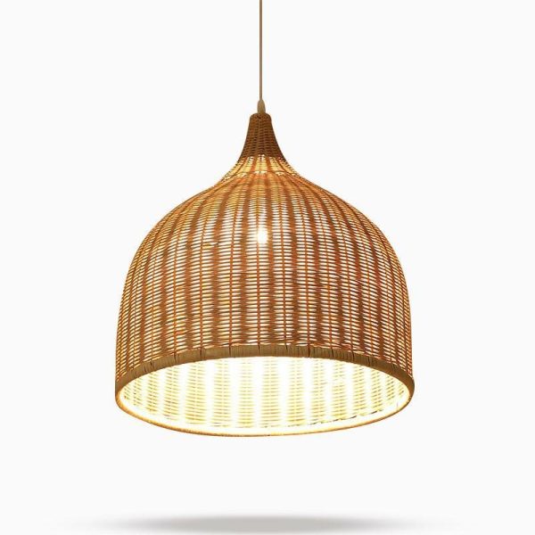 25'' Rustic Bell Shaped Rattan Pendant Light - Image 9