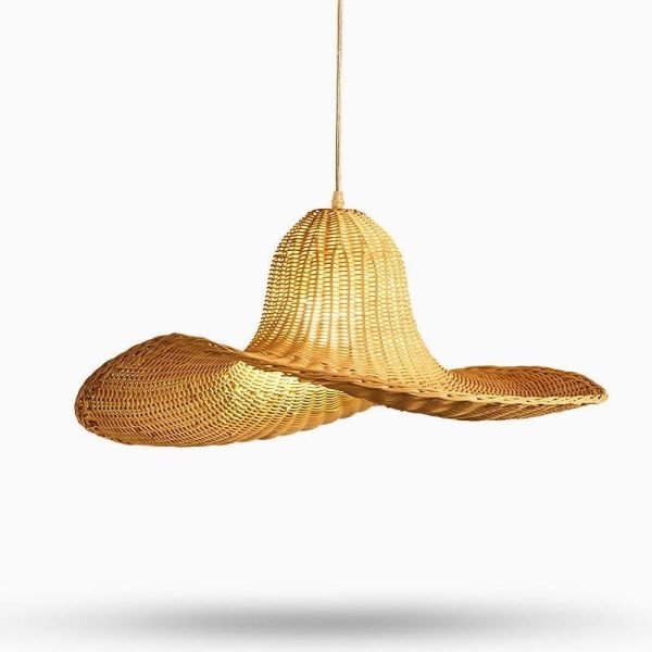 24'' Rustic Hat Shaped Rattan Pendant Light Dining Room Ceiling Light - Image 9