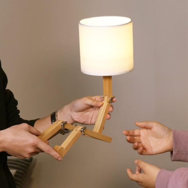 Adjustable LED Wooden Sitting Robot Table Lamp - Image 2