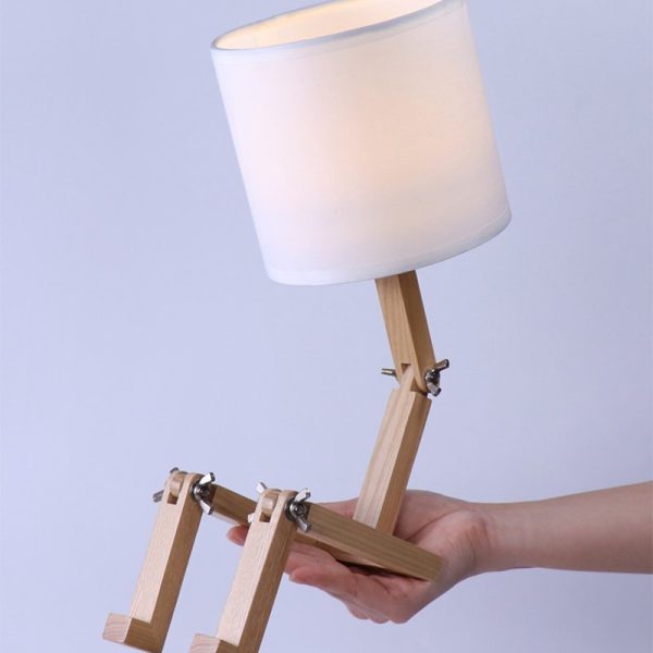 Adjustable LED Wooden Sitting Robot Table Lamp - Image 9