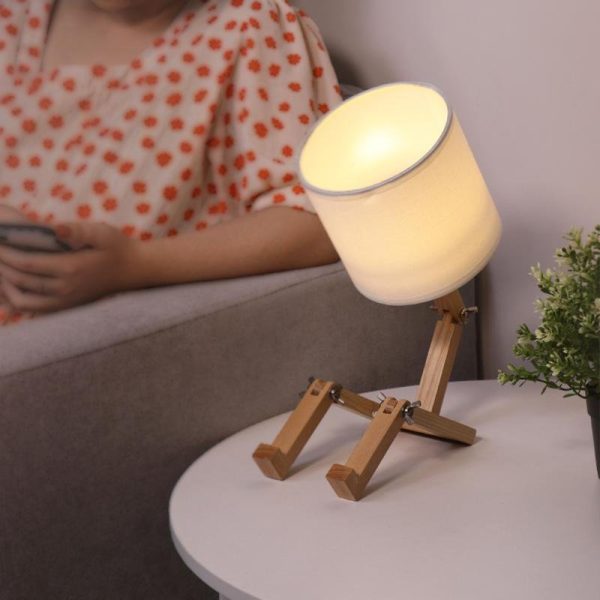 Adjustable LED Wooden Sitting Robot Table Lamp - Image 3