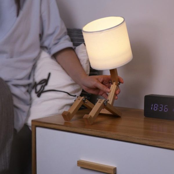 Adjustable LED Wooden Sitting Robot Table Lamp - Image 4