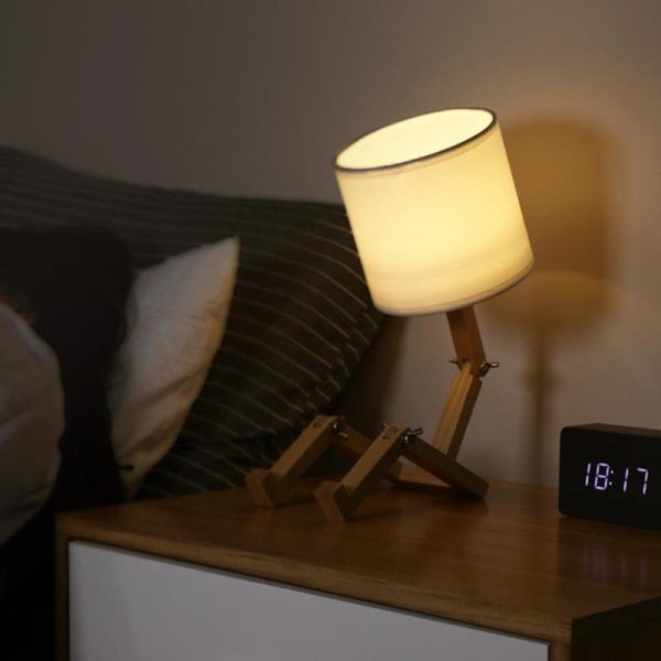 Adjustable LED Wooden Sitting Robot Table Lamp - Image 5