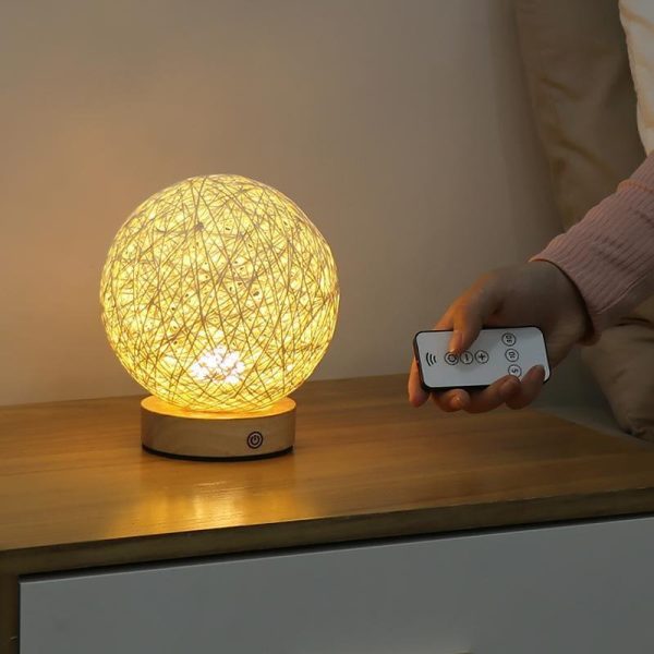 6 inch LED Natural Ratten Wicker Shade Table Lamp - Image 6