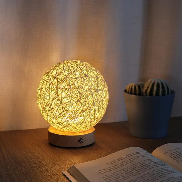 6 inch LED Natural Ratten Wicker Shade Table Lamp - Image 7