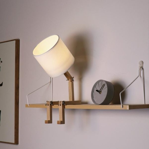 Adjustable LED Wooden Sitting Robot Table Lamp - Image 6