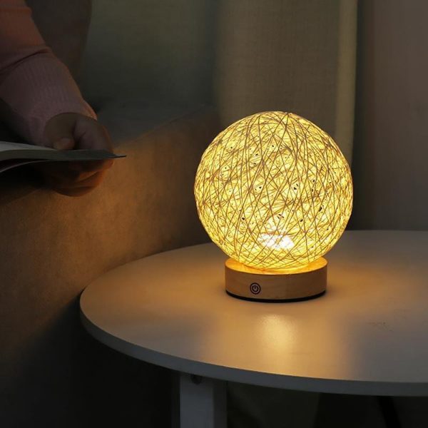 6 inch LED Natural Ratten Wicker Shade Table Lamp - Image 2