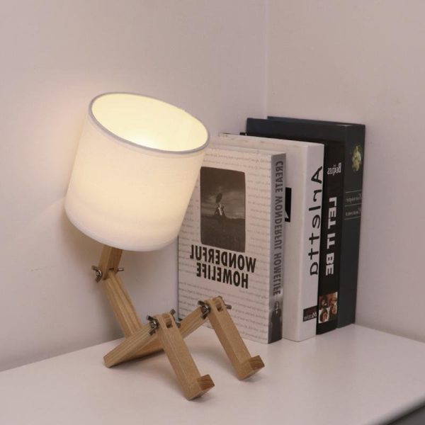 Adjustable LED Wooden Sitting Robot Table Lamp - Image 7