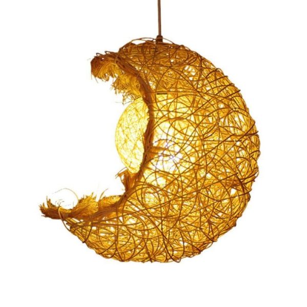 Moon Shaped Wicker Rattan Pendant Light Farmhouse Dining Room Ceiling Light - Image 4