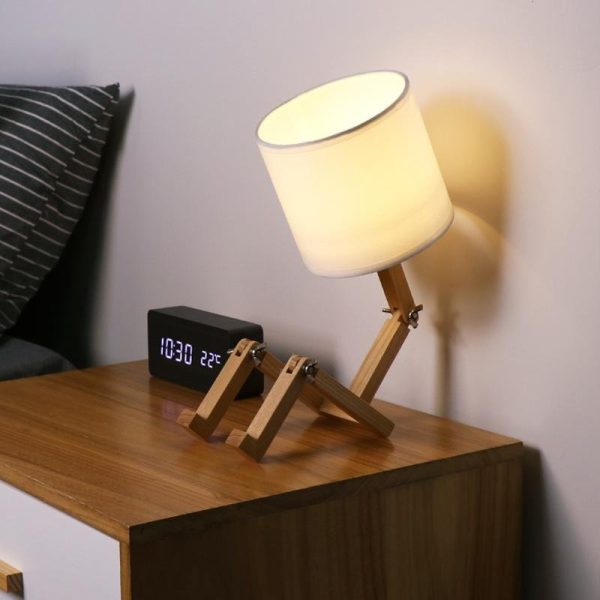 Adjustable LED Wooden Sitting Robot Table Lamp - Image 8