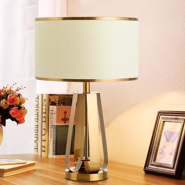 22 inch 1-Light Golden Faux Silk and Brass Geometric Table Lamp - Image 2