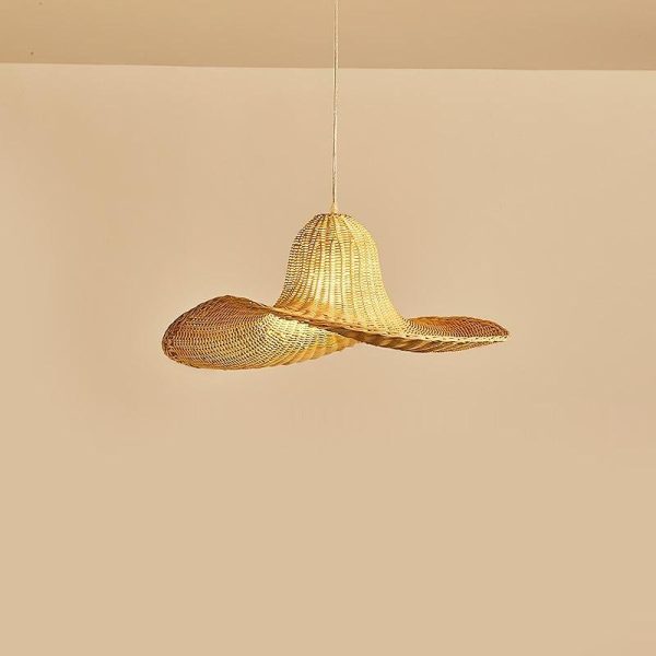24'' Rustic Hat Shaped Rattan Pendant Light Dining Room Ceiling Light - Image 8