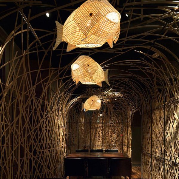 26'' Farmhouse Fish Shaped Bamboo Pendant Light - Image 3