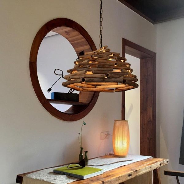Handpicked Sticks Wood Pendant Light Burlywood Hanging Pendant Light - Image 3